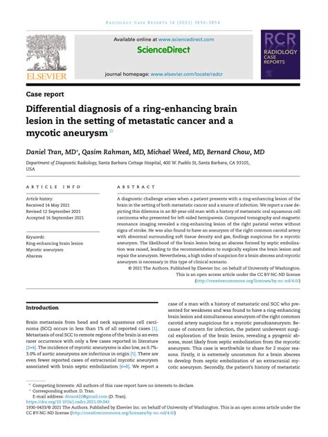 (PDF) Differential diagnosis of a ring-enhancing brain lesion in the setting of metastatic ...