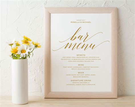 Gold Bar Menu Template, Bar Menu, Bar Menu Printable, Bar Menu Wedding ...