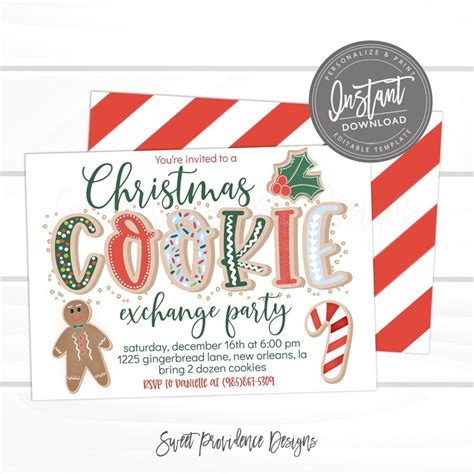 Christmas Cookie Exchange Invitation, Editable Christmas Party template, Cookie exchange ...