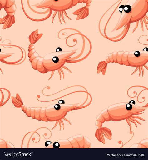 Seamless pattern cute shrimp in various poses Vector Image