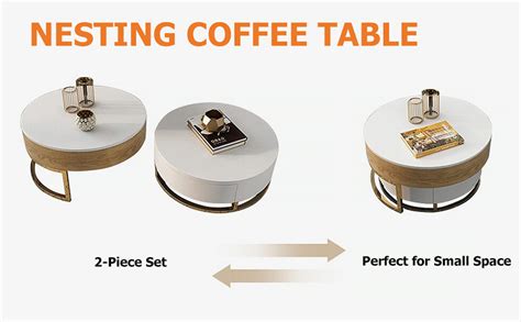 【Furniture】Round Coffee Table White with Storage Lift-Top Wood Coffee Table Lifts up with ...