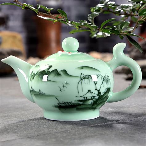 Chinese Tea Set Handpainted Landscape Ceramic Porcelaine Celadon Teapot ...