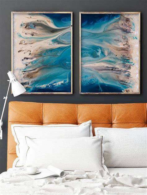 Coastal Wall Art Set, Blue Abstract Art, Blue Wall Art, Beach Landscape, Pair of Large Prints ...