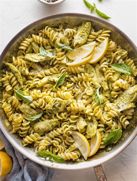 Pasta with Artichoke Hearts, Pesto, and Lemon - Nourish and Fete