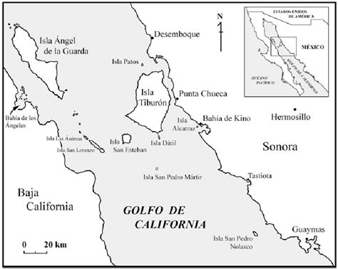 Midriff Islands, Gulf of California, Mexico. Map by Cathy Moser Marlett ...