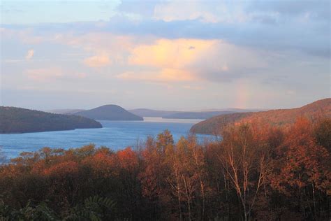 Quabbin Reservoir Enfield Lookout Late Foliage Rainbow Photograph by John Burk - Pixels