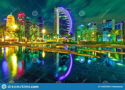 Doha skyline night stock photo. Image of arab, business - 142927830