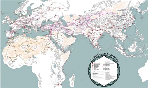 A Detailed Map of Medieval Trade Routes in Europe, Asia, and Africa