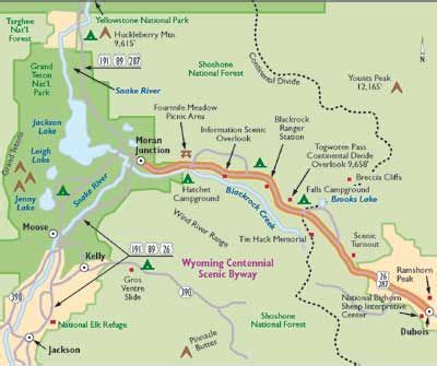 Wyoming Centennial Scenic Byway Map from Dubois to Moran Junction ...