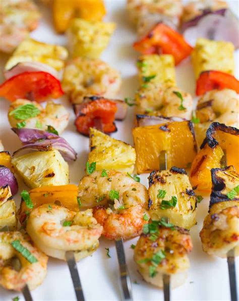 Grilled Shrimp Skewers with Pineapple Mint Marinade - Wholesomelicious | Recipe | Grilled shrimp ...