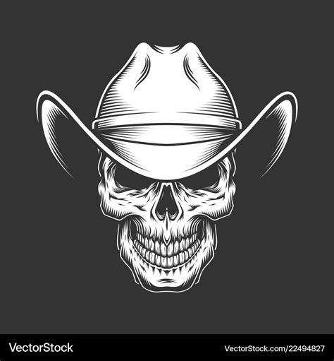 Vintage monochrome skull in cowboy hat Royalty Free Vector