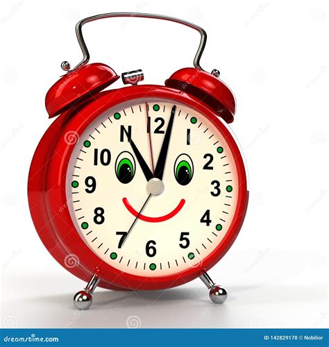 Funny Alarm Clock on White Background. 3D Stock Photo - Illustration of cartoon, chrome: 142829178