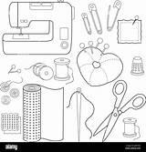 Sewing Tools And tailor Needlework Accessories Vector Black White  sketch template