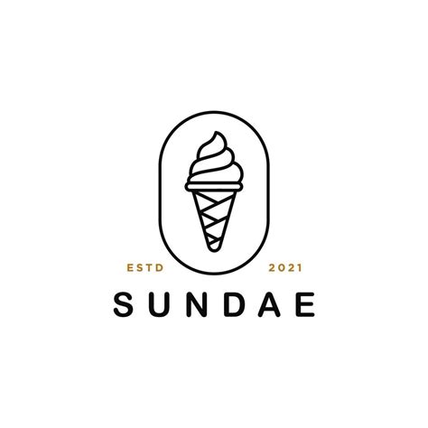 ice cream sundae line art logo desgin vector Illustration in filled line style. cute ice cream ...