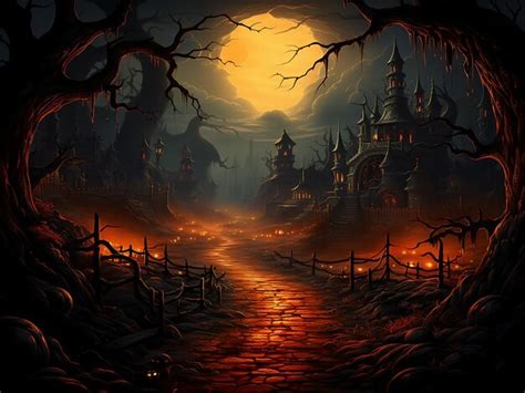 Premium AI Image | Eerie Halloween forest an illustrated night of ...