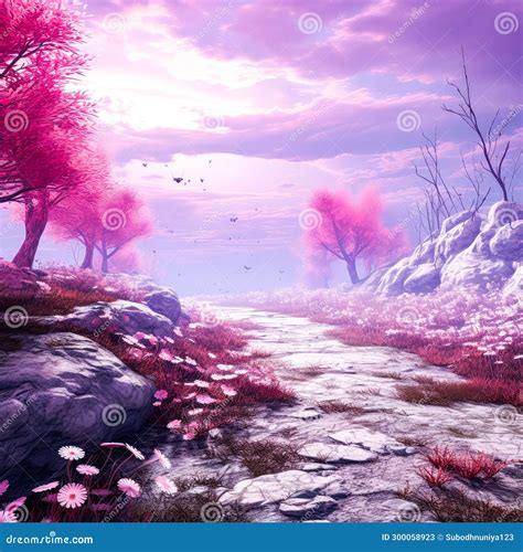 Digital Illustration of a Mystical Forest Scene with a Magical Moon Sky and Reflection on Water ...