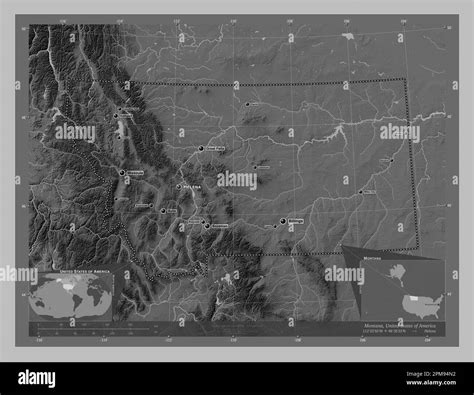 Montana, state of United States of America. Grayscale elevation map ...