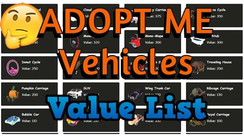 Vehicles Value List Roblox Adopt Me 2022 | adopt me vehicles value list All Cars - YouTube