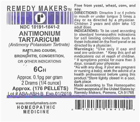 ANTIMONIUM TARTARICUM 6C (Antimony Potassium Tartrate)