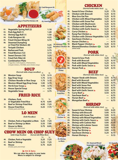 Chinese Food Menu