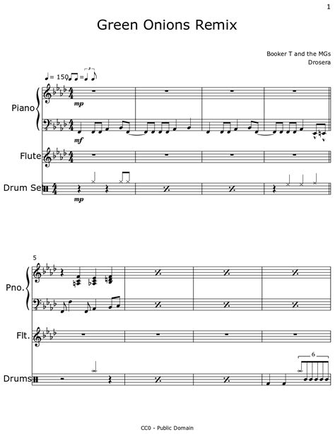 Green Onions Remix - Sheet music for Piano, Flute, Drum Set