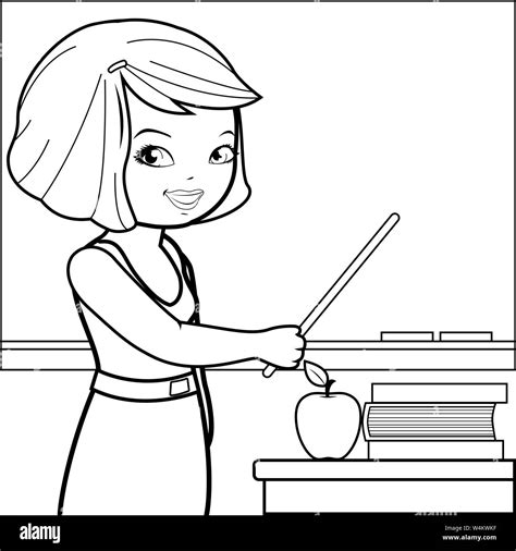 Teacher in the classroom teaching. Black and white coloring page ...