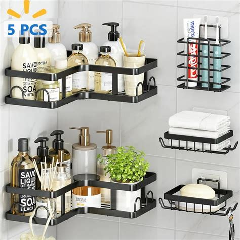 PHANCIR 5 PCS Corner Shower Caddy, 2 Tier Self-Adhesive Organizer with Soap Holder, Rustproof ...