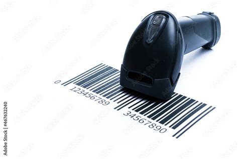 Barcode scanning. Reader laser scanner for warehouse. Retail label ...