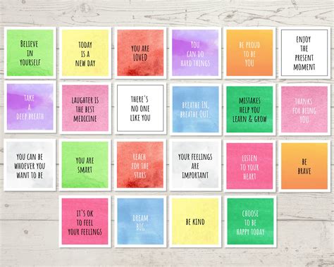 Printable Positivity Cards, Mini Affirmations Cards and Encouragement Notes for Kids, Teenagers ...