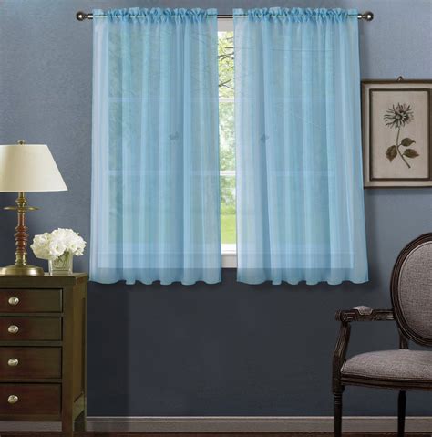 2pc Turquoise Solid Sheer Voile Window Curtain Set, Two (2) Rod Pocket ...