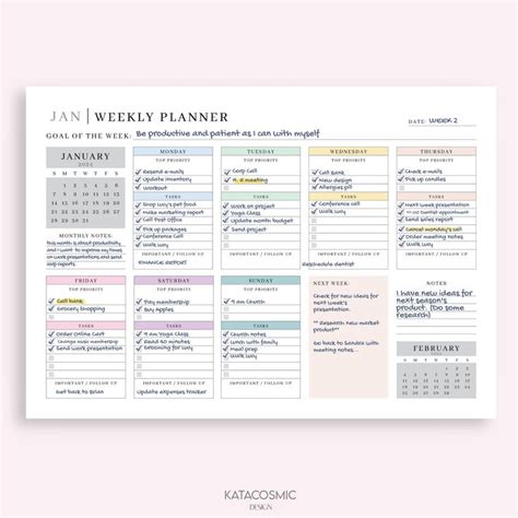 2024 Weekly Planner Printable Landscape, Minimalist Weekly Schedule ...