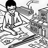 Architect Designing Buildings And Drawing Plans Coloring Page  sketch template