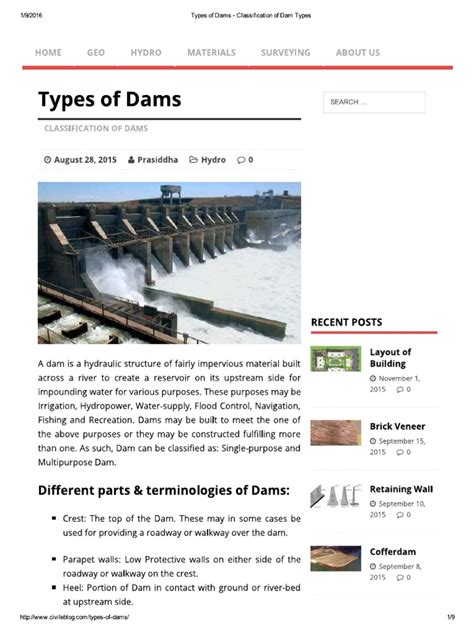 Types of Dams - Classification of Dam Types | PDF