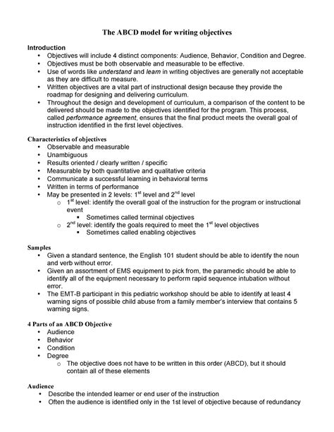 ABCD Model of Writing Objectives - The ABCD model for writing objectives Introduction ...