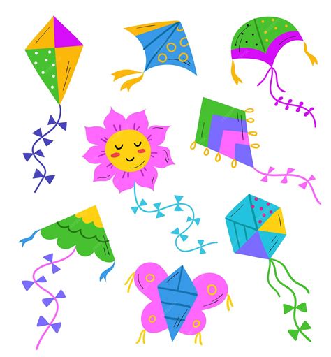 Premium Vector | Hand drawn colored flying kites set. Different kite types and shapes. Flat ...