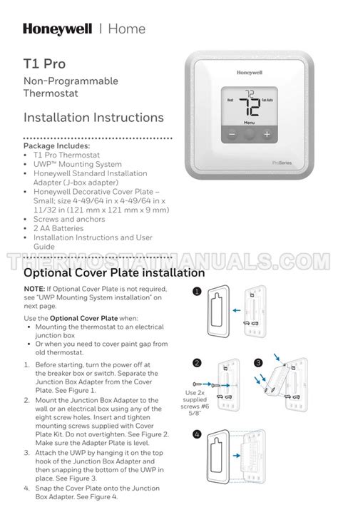 Honeywell TH1110D2009 T1 Pro Thermostat Installation Instructions