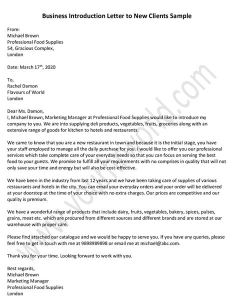 Business Introduction Letter to New Clients Sample