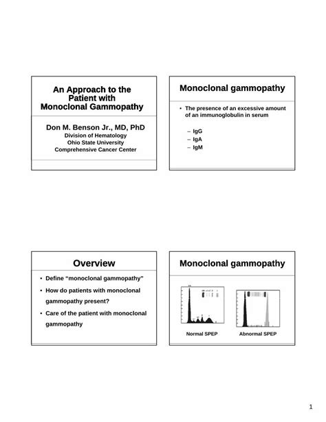 (PDF) Monoclonal Gammopathy Final - Handout - Monoclonal Gammopathy... · – IgG – IgA – IgM ...