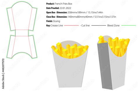 French Fries box packaging template,gluing die cut vector Stock Vector ...