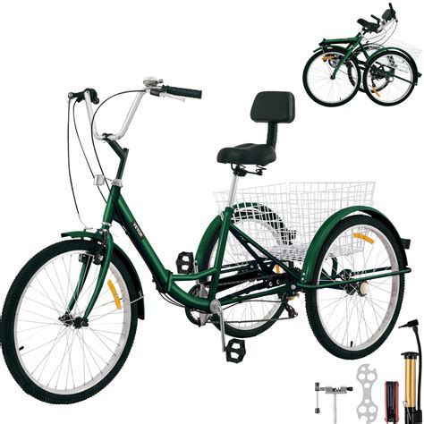 VEVOR Foldable Adult Tricycle, 26' 7-Speed Three-Wheeler Bike with ...