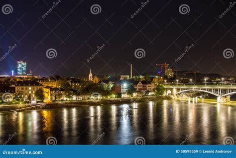 Night View of Basel Over Rhine, Switzerland Stock Image - Image of lights, park: 50599559