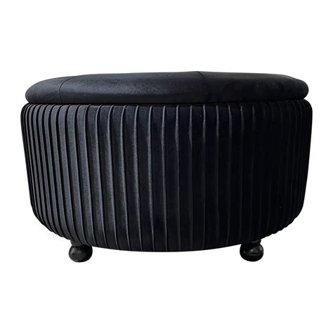 Round Storage Ottoman - Black Velvet - Furniture-Sofas & Armchairs ...