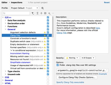 Clang-Tidy integration—CLion