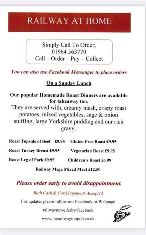 Menu at The Railway Inn restaurant, Hull, Lambwath Ln