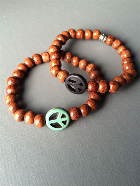 peace mala bracelet stretch bracelet wood bracelet peace