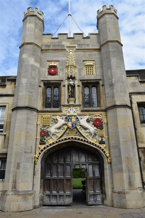 The recently restored gatehouse of Christ's College, Cambridge, showing ...