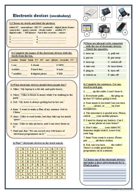 Electronic devices (vocabulary) wor…: English ESL worksheets pdf & doc