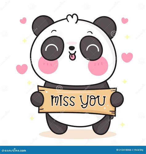 Cute Panda Bear Cartoon Holding Miss You Label Stock Vector - Illustration of little, drinking ...