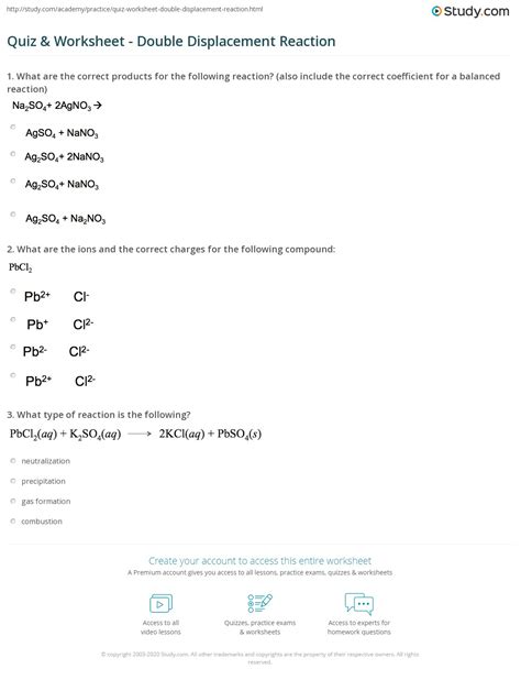 Quiz & Worksheet - Double Displacement Reaction | Study.com