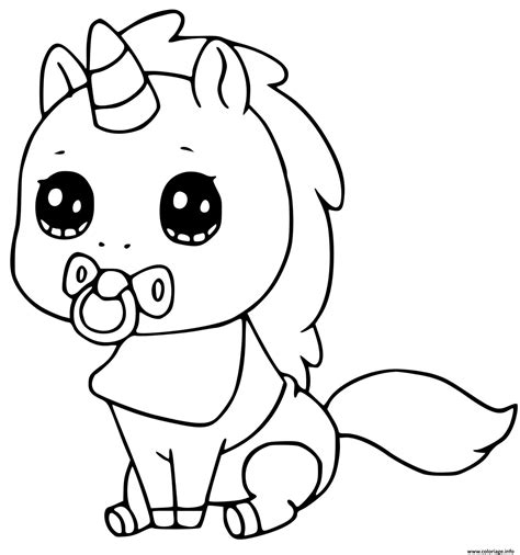 Coloriage bebe licorne kawaii - JeColorie.com